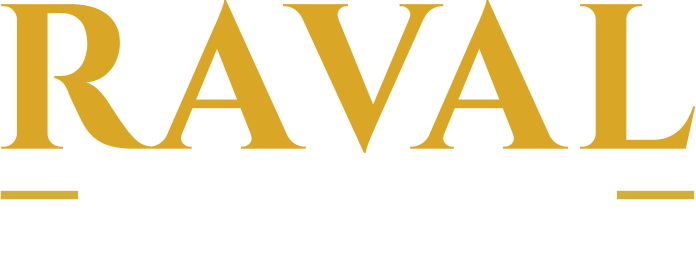 Raval Law Associates logo in black background